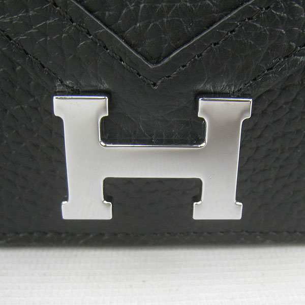 7A Hermes Togo Leather Messenger Bag Black With Silver Hardware H021 Replica - Click Image to Close